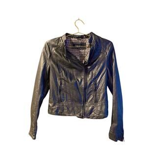 Black Rivet Jacket Moto Faux Leather Lined Junior Size 9/10